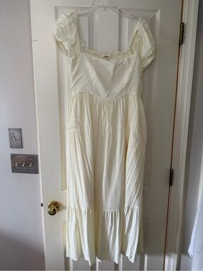 Women's Cream Puff-Sleeve Midi Dress - Elegant Summer Style